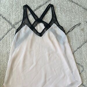 Dynamite Black and Cream Lace Trim Tank Top